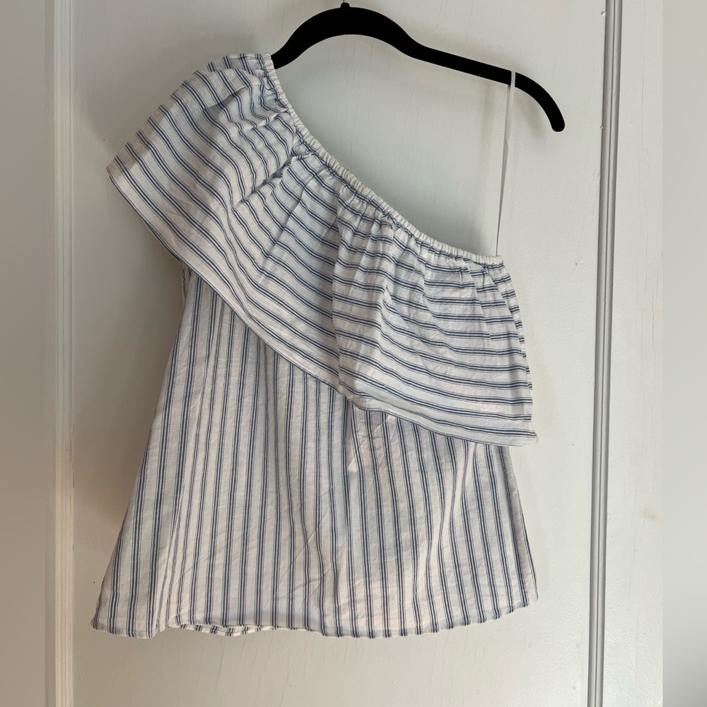 H&M One-shoulder blue and white striped top | Size US 0